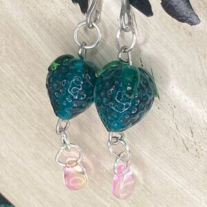 Dark Blue Strawberry Tear Drop Earrings
